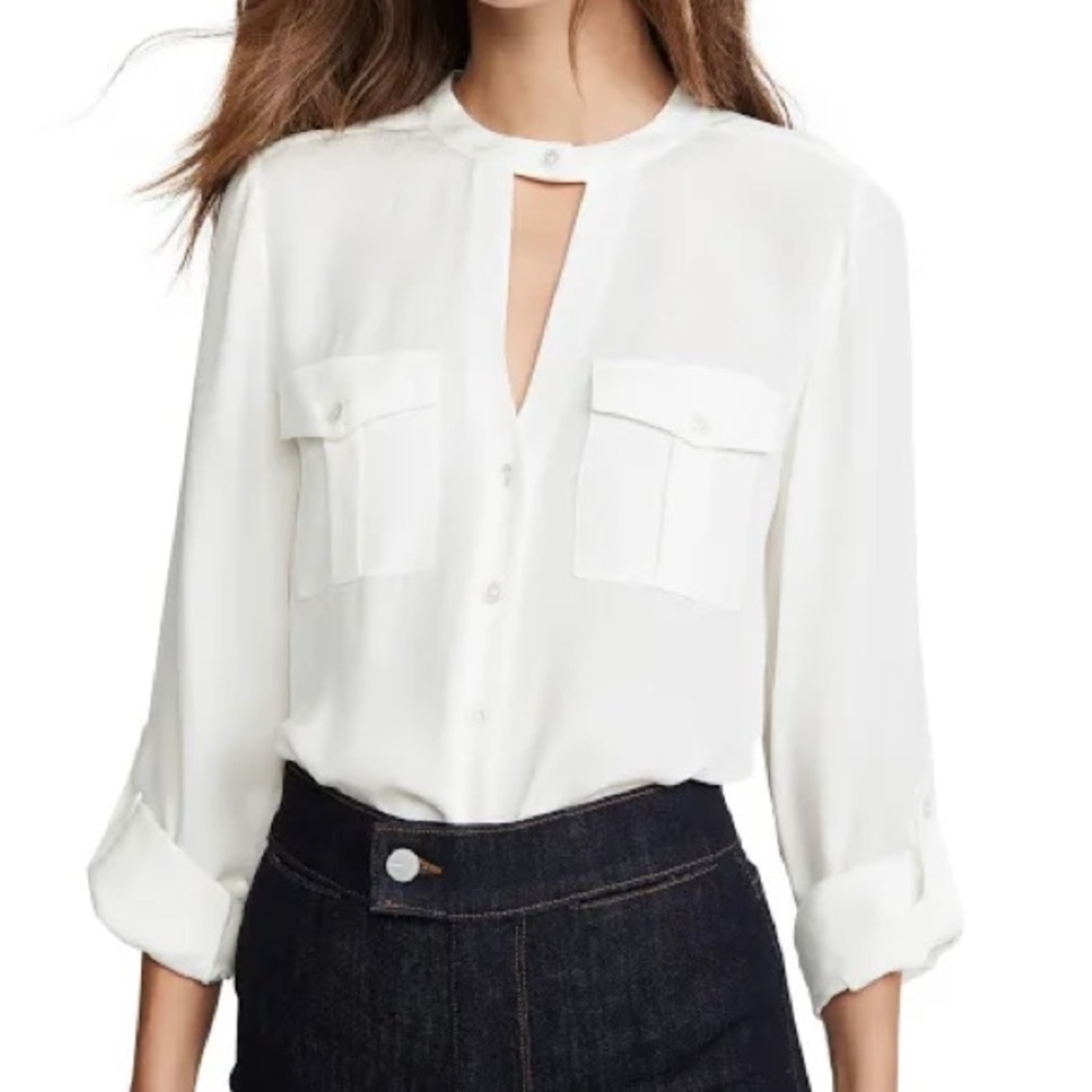 EUC Veronica Beard Ann keyhole blouse, off-white, sz 6